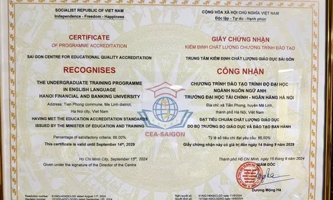 Chứng nhận KĐCL CTĐT ngành Ngôn ngữ Anh của Trường Đại học Tài chính - Ngân hàng Hà Nội