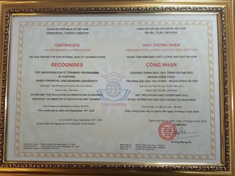Chứng nhận KĐCL CTĐT ngành Kiểm toán của Trường Đại học Tài chính - Ngân hàng Hà Nội