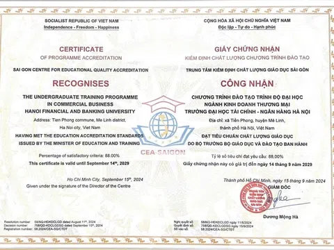 Chứng nhận KĐCL CTĐT ngành Kinh doanh thương mại của Trường Đại học Tài chính - Ngân hàng Hà Nội