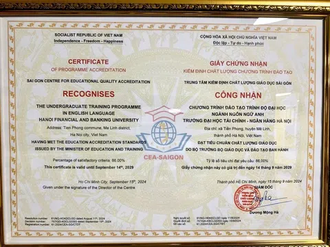 Chứng nhận KĐCL CTĐT ngành Ngôn ngữ Anh của Trường Đại học Tài chính - Ngân hàng Hà Nội